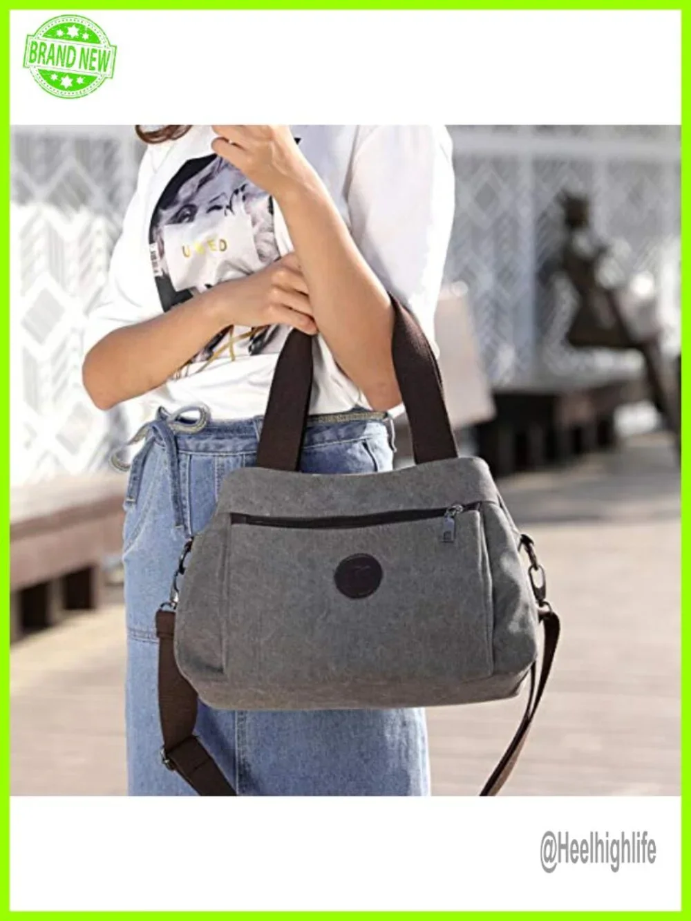 Canvas Crossbody Hobo Handbag with Triple Zip Pockets, Multi Compartment